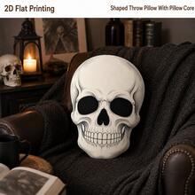 Gothic Skull Skeleton Grinning 2D Flat Print Filled Throw Pillow, Suitable For Sofa, Bedroom, Living Room Cozy Home Decor, Office And Car Use, Pillow Gift - Multicolor - View 2
