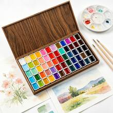 60 Colors Watercolor Paint Set Wooden Box Solid Pigment Palette For Artists Students Beginners DIY Painting Art Supplies Gift - Wooden Box - View 4