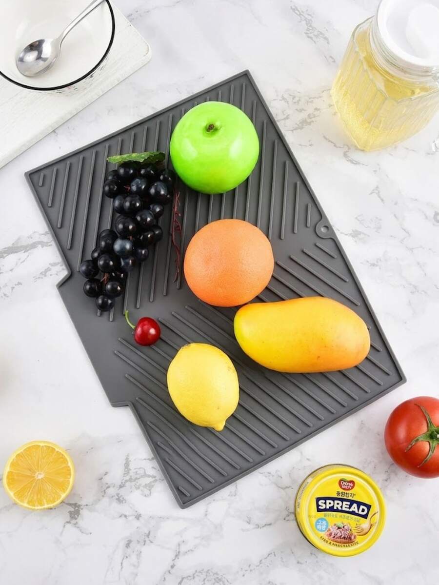 Large Silicone Dish Drying Mat, Heat-Resistant Countertop Trivet, With Raised Ribbed Design, Suitable For Kitchen Sink, Non-Slip Waterproof Cup And Bowl Drying Mat, Dorm Essential