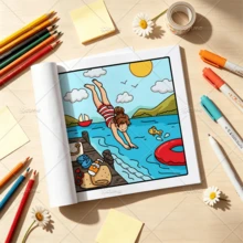 Summer Vacation Cute & Cozy Coloring Book For Kids & Adults, Large Print Summer Beach Holiday Coloring Pages, 120gsm Thick Paper (FREE GIFT 1 Protective Backing Sheet) Stress Relief & Mindfulness, Relaxing & Fun Summer Drawing Activity Book For Girls - Summer Vacation - View 10