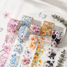 2m/Roll Cherry Blossom PET Washi Tape Floral Transparent Sticker Decorative Tape, Suitable For Diary, Scrapbook, Planner Stationery, 100cm Loop - Flowers - View 1