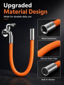 2pcs Extended Faucet Extender, All-Copper Interface Wear-Resistant Durable Model, Silicone Outer Tube Flexible Bendable Easy To Store, Built-In Filter Aerator Even Water Flow, Orange Minimalist Long Cylindrical Design, Silver End Cap Exquisite Detail Elegant Look, Silicone Tube Body Soft Elastic Anti-Kink, Copper Interface Threaded Connection Secure Installation, Extend Water Discharge Distance Convenient For Cleaning, Simple Installation Interface Compatible With Faucets - Multicolor - View 7