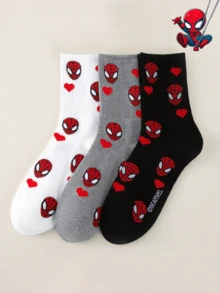 Disney 6 Pairs/3 Pairs/1 Pair Random Heart Print Cool Sweet Fashion Over-The-Knee Socks, Soft Breathable Elastic Cartoon Pattern, Suitable For Daily Wear, Fan Gatherings And Couple Outfits - Multicolor - View 4