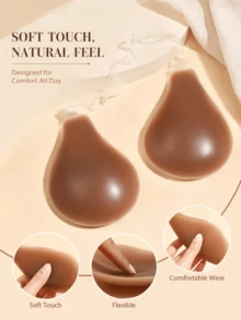 1pc Self-Adhesive Bra Cups, Transparent Halter Strap, A/B/C/D Multi-Size Options, Deep Skin Tone Invisible Breast Pads, Skin-Friendly Reusable Adhesive, Suitable For Cold Shoulder Dresses, Party Wear Secure Fit, Includes 30pcs Disposable Round Pattern Nipple Covers, Women's Intimate Lingerie - Multicolor - View 2