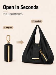 Túi tote đeo vai nylon nhẹ có móc khóa gấp gọn, túi mua sắm tái sử dụng dung tích lớn, phù hợp đi làm hàng ngày, đi siêu thị, du lịch, chạy việc ngoài trời và dùng thường ngày phong cách casual - Nhiều màu - Xem 3