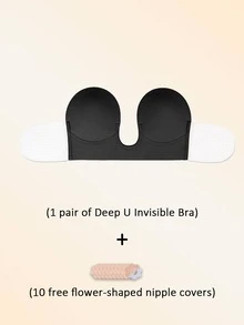 1pc Black Deep U-Shaped Invisible Bra Adhesive Tank Top, Invisible Lifting Top, All-Day Wear Fixed Design, Adhesive Bra, Deep U-Shaped Design, Invisible Fit, Perfect For Wedding, Banquet And Formal Party Looks, Suitable For Wedding, Evening Gown And Office Suit - Thick style - View 8