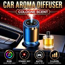 Smart car air freshener diffuser with dynamic light show and starry sky top mode, natural French fragrance oils/perfume, adjustable fragrance concentration, long-lasting freshness, cologne scent, the ideal gift for car enthusiasts - 1 Aromadiffusor + 1 Flasche Kölnischwasser - Übersicht 1