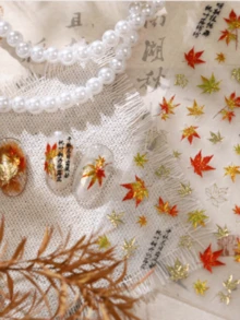1 Metal Autumn Atmosphere, Forest Style Maple Leaf Nail Art Charm Sticker, New Chinese Maple Leaf Seal Calligraphy Nail Art Sticker - Multicolor - View 11