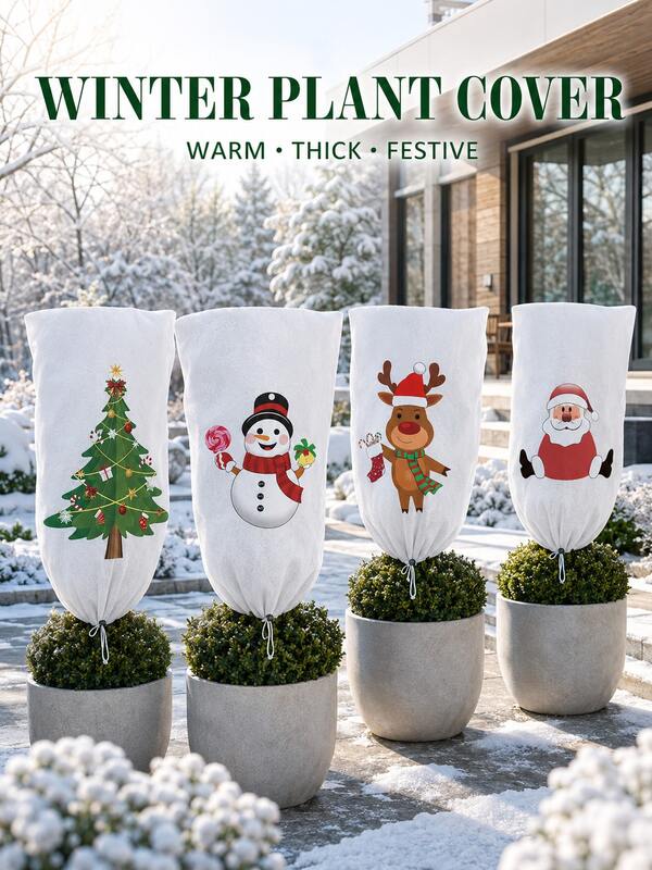 Plant Frost Protection Cover, Holiday Style White Non-Woven Fabric Long Cylinder Zipper Drawstring Thermal Frost-Proof Plant Protection Bag, Suitable For Garden, Yard, Potted Plants And Autumn/Winter Outdoor Protection