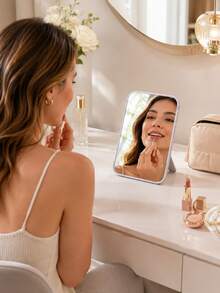 1pc Foldable Makeup Mirror With Stand, Portable High-Definition Desktop Vanity Mirror, Adjustable Angle Rectangular Tabletop Makeup Mirror, Suitable For Women And Girls, Bedroom, Dorm, Office And Daily Makeup Travel Portable Mirror - Multicolor - View 7