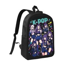 K-POP-tema tredelat ryggsäcksset, inklusive en huvudryggsäck, en axelremsväska och ett pennfodral, med tryck av lila idolgruppar, trendigt och moderiktigt, lämpligt för dagligt bruk av studenter. - 1 st - Visa 9