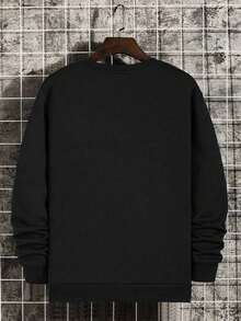 Men's Plus Size Letter Print Long Sleeve Casual Crew Neck Pullover Sweatshirt - Black - View 3