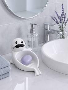 1pc Cute Seal Shaped Soap Tray, Wide Base And Raised Ribbed Design, Decorative Animal Soap Holder, Keeps Soap Clean And Countertop Tidy, Suitable For Bathroom, Kitchen, Dorm, Hotel Or As A Gift | Cute Soap Tray, Bathroom Decor, Soap Storage - Multicolor - View 5