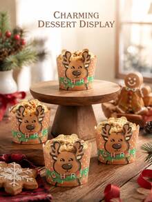 30pcs/50pcs Reusable Christmas Reindeer Cupcake Liners, Cute Holiday Cake Cup Decorations, Suitable For Baking, Dessert Table, Winter Party, Family Gathering, Holiday Event And Christmas Celebration - Multicolor - View 2