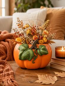 1pc Pumpkin Planter, Orange Fall Flower Pot With Decorative Green Leaves, Autumn Harvest Thanksgiving Tabletop Decor For Living Room Dining Table Mantel Shelf - Multiple Styles - View 10
