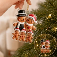 Custom Gingerbread Family Christmas Ornament, Personalized Tree Decor, Festive Holiday Style, Customized 3-8 Names Family Keepsake, Customizable Christmas Hanging Decoration, Family Name Ornament, Christmas Home Decor, Christmas Gift, 2D Flat - Style C - View 5