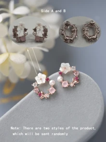 Andkiss 1 Pair Hollow Rhinestone Flower Pearl Stud Earrings (Note: 2 Styles, Randomly Sent) - Multicolor - View 8