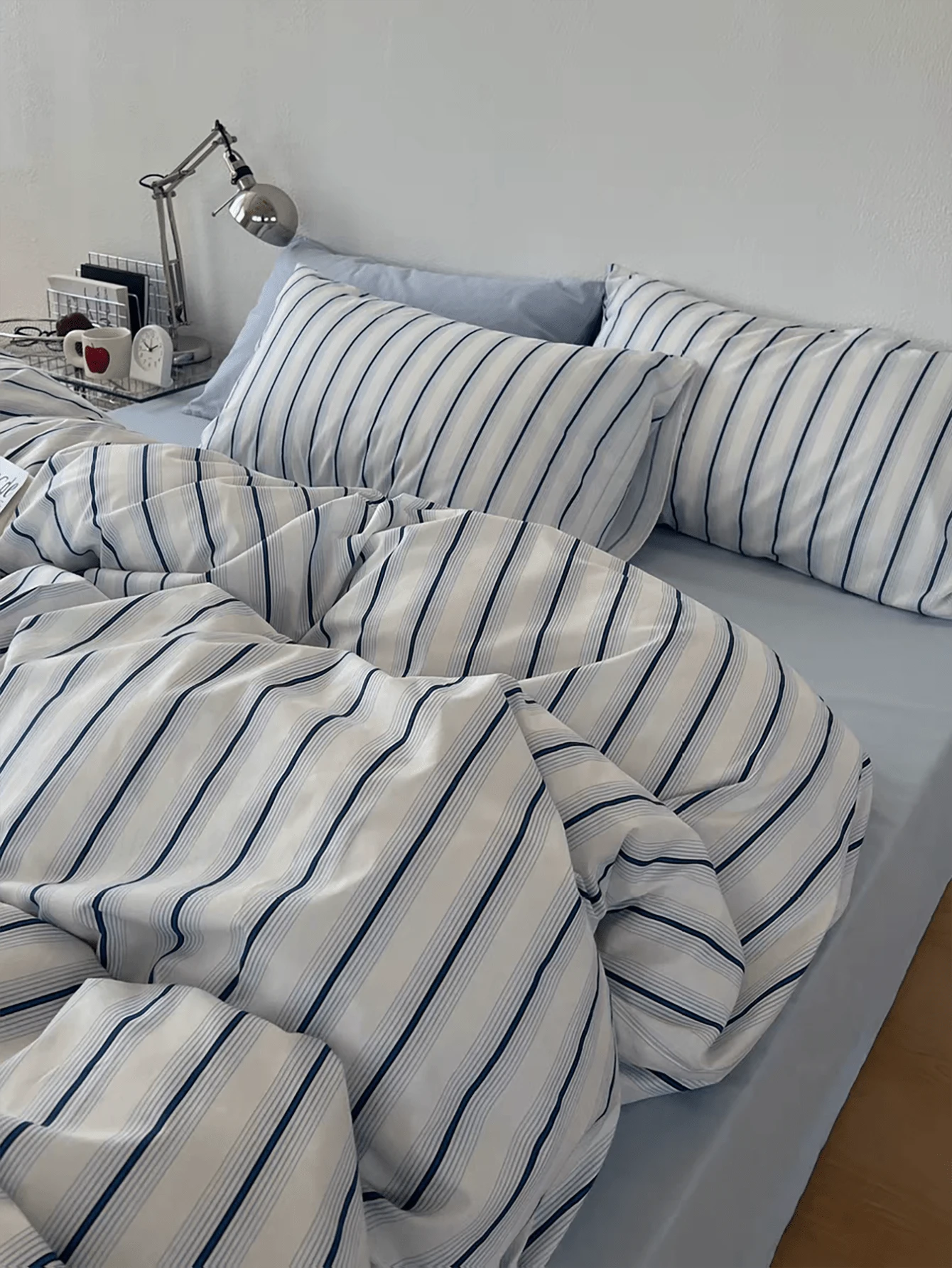 3pcs Back To School Nordic Minimalist Ins Style Striped Plaid Bedding Set 2 Pillowcases + 1 Duvet Cover Set (Bed Sheet And Inner Filling Not Included)