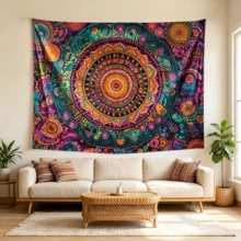 1pc Mandala Tapestry Background Cloth, Bohemian Print Tapestry, Suitable For Home Decor, Yoga Studio Decor, Bedroom Decor, Living Room Decor And Office Decor, Multiple Sizes Available, 2D Flat - Multicolor - View 7