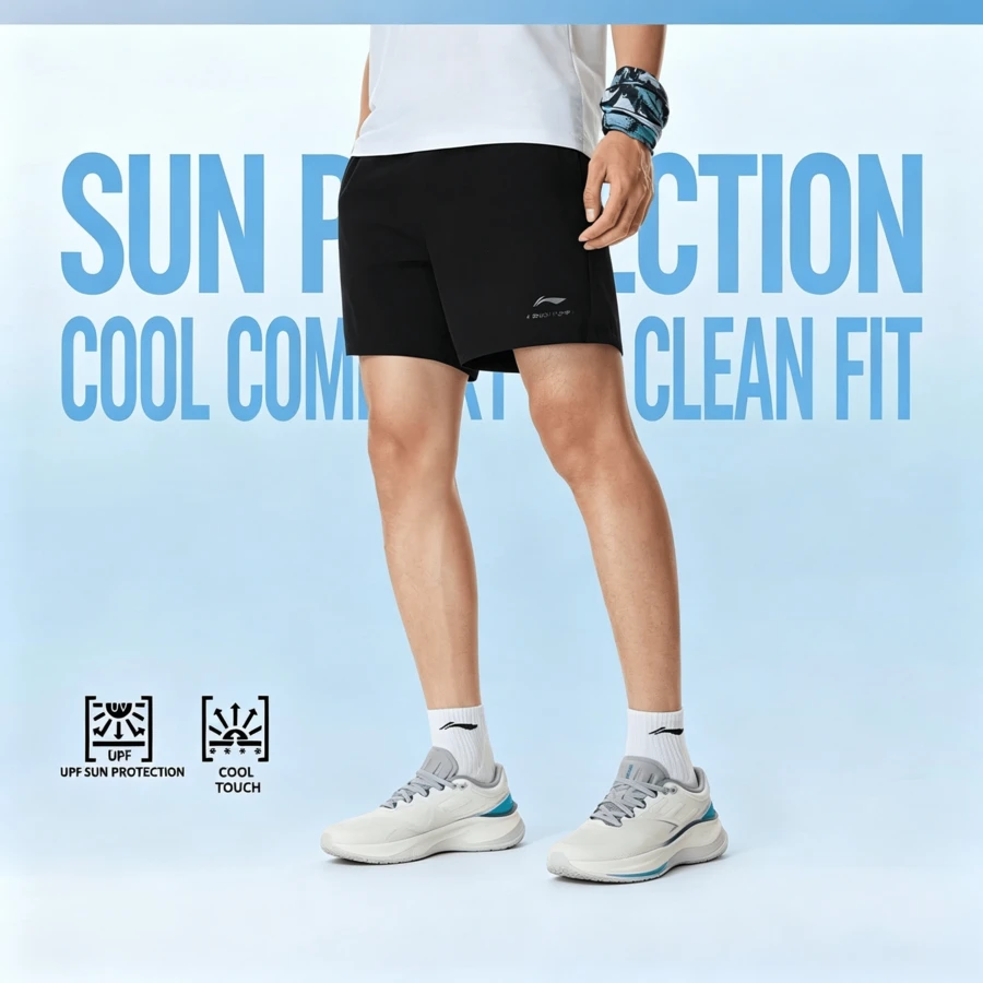 LI-NING 健身系列男士冰感防曬運動短褲 AKSW135 - 黑色 - 查看 1