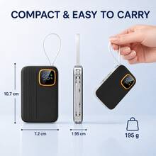 10000mAh Portable Fast Charging Power Bank With Built-In Cables, LED Digital Display, 4-Device Charging Travel Backup Battery - Black - View 6