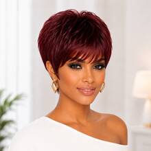 Wig Pendek Rambut Manusia Model Pixie Tanpa Lace Front 1B, 4#, 99J Rambut Manusia Brasil Kepadatan 150% Wig Pixie Rambut Manusia Wig Pendek Berlapis dengan Poni untuk Penggunaan Sehari-hari - MultiWarna - View 6