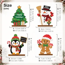 Custom Christmas Wooden Table Decor With Text, Personalized Snowman Penguin Gingerbread Tree Display, Festive Holiday Style, Customized Desktop Ornament, Customizable Christmas Home Decor, Party Table Accent, Holiday Gift, Christmas Decoration - Multicolor - View 2