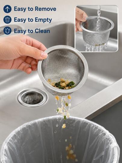 2 piezas Cesta de colador de fregadero de acero inoxidable, filtro de malla fina para desagüe, filtra residuos de alimentos y desechos, resistente a la oxidación, reutilizable, fácil de limpiar, adecuado para uso diario, filtro de fregadero de cocina