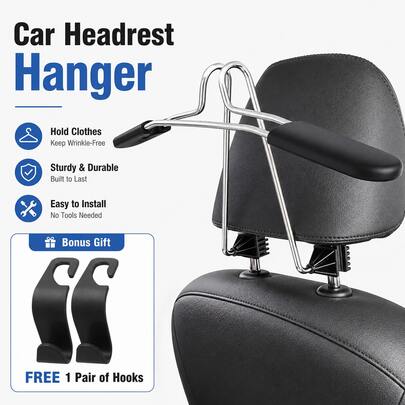 Car Retractable Clothes Hanger Organizer, Car Seat Hanging Rack With Hooks For Vehicle Storage, Portable Closet Rod Clothing Rack For Auto Interior Organization And Wardrobe Management