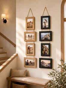 1 buah Bingkai Foto Gantung Dinding Kayu Vintage, Bingkai Foto Multi-Foto Gaya Pedesaan, Tampilan Foto Keluarga 6 Inci, Bingkai Kayu Vintage dengan Tali Rami, Cocok untuk Ruang Tamu, Kamar Tidur, Dekorasi Dinding Asrama - beraneka warna - View 6