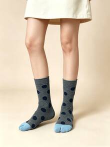 1/3 Pairs Fun Personalized Color-Block Large Polka Dot Breathable Split Toe Socks - Multicolor - View 4