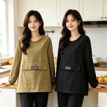 1 pieza Delantal corto de manga larga con bolsillos grandes, delantal de trabajo impermeable y resistente a las manchas, ropa de trabajo protectora de cobertura completa, delantal de chef de moda, adecuado para restaurante, catering, cocina del hogar, horneado, limpieza y servicio de alimentos comercial