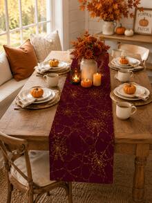 1pc-Halloween Spider Web Table Runner, Gothic Web Print Dining Table Decor For Halloween Party, Fall Home, Kitchen & Dining Room Decoration - Multicolor - View 17