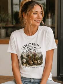 Wander-T-Shirt mit Wanderstiefel- und Wildblumenmuster, Berg- und Camping-Motiv, Unisex-Outdoor-Oberteil mit Rundhalsausschnitt, Geschenkidee für Naturliebhaber, Lieferung vor Ort. - Weiss - Übersicht 2