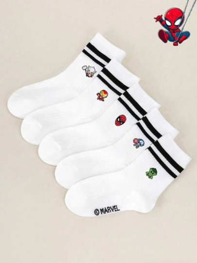 Disney 1/5 Pairs Children's Bubble Socks, Ruffle Bubble Socks, Black Double Stripe White Mid-Calf Socks, Girls' Short Socks, Boys' Short Socks, Soft Comfortable Breathable Low-Cut Socks, Non-Slip Boat Socks, Cool Cartoon Pattern Short Socks, Cute Casual Style, Suitable For Daily Wear