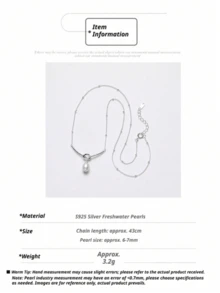 Yokizy Collar de perlas de agua dulce de plata S925 con colgante de perla blanca de 6-7mm, accesorio de cuello elegante y minimalista para uso diario de mujer - Blanco - Ver 6