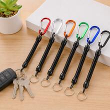 Multifunctional Elastic Retractable Key Lanyard With Quick-Release Carabiner + Metal Key Ring, Outdoor Fishing Camping Daily Commute Anti-Loss Key Tool Chain - Black - View 5