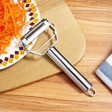 1pc Multi-Function Metal Vegetable Peeler, Dual Blade Design For Peeling, Slicing, Shredding, With Built-In Eye Remover To Easily Remove Potato Eyes. Sharp Blade For Smooth Cutting, Suitable For Cucumber, Carrot, Potato, Apple And Other Ingredients, Handle With Hanging Hole For Convenient Storage, Easy To Clean With Water, Practical Kitchen Tool For Home Cooking And Food Preparation - Multicolor - View 9