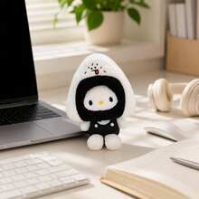 SANRIO 1pc KT Cat Plush Keychain, Black & White Hello Kitty Bag Charm, Cute Hooded Cloak Stuffed Doll Pendant For Backpack, Purse, Keys & Gift - Multicolor - View 2