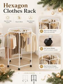 1pc Hexagonal Rotating Drying Rack, Indoor Clothes Rack, Suitable For Bedroom, Living Room, Domed Space, Clothing Store Display, Movable Coat Rack - Space-Saving, Quick Drying, 360° Rotating Arms, Sturdy Steel Frame, Lightweight And Durable Structure, Perfect For Spring Minimalist Home Decor, Easy Assembly, No Tools Required, Also Suitable For Apartment Use - Multicolor - View 6