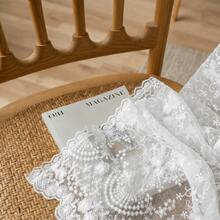 White Floral Embroidered Lace Tablecloth, Semi-Transparent Sheer Tablecloth, Vintage Bohemian Style For Wedding, Bridal Shower, Garden Party, Dining Table Decor - 1PC - View 3