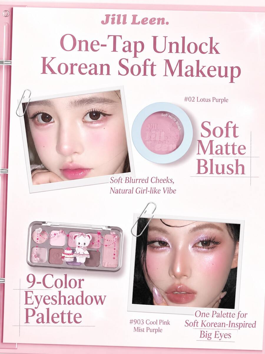 jill leen Little Bear Eyeshadow Nine-Color Matte Glitter Eyeshadow Palette Versatile Long Lasting Blendable Eyeshadow Brand Beauty Makeup - 眼影盤903+腮紅02 - 查看 1