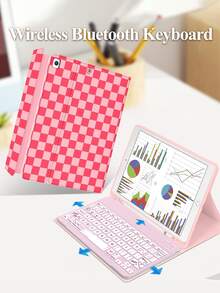 Plaid Pattern Keyboard Protective Case, Compatible With Samsung Galaxy Tab And RedmiPad Se, With Detachable Wireless Bluetooth Keyboard (150mAh) And Pen Slot, Unique Plaid Design - View 4