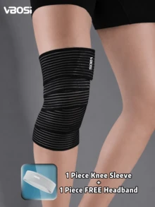 VBOSI 1 Piece Women Men Knee Support Strap With 1 Piece FREE Sports Headband, Breathable Elastic Wrap For Running, Fitness, Gym Workout, Hiking, Training & Daily Exercise - Multicolor - View 3