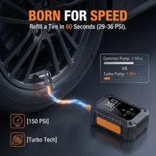 Portable Tire Inflator, Cordless Air Compressor, Rechargeable Electric Tire Pump With Digital Pressure Gauge, Led Light & Auto Shut-Off, 150psi Fast Inflation For Car, Motorcycle, Bicycle & Balls.7.4V 2000mAh - Wireless - View 2