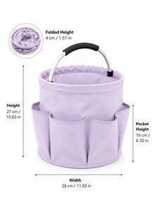 1pc Rustic Solid Color Gardening Tool Storage Bag, Round Bucket Shape With 6 Side Pockets And Thickened Metal Handle, Foldable Oxford Cloth Organizer, Large Capacity Home & Garden Storage Bag - A - View 18