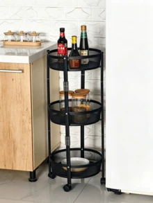 1pc 3-Tier Foldable Mobile Storage Rack - Large Capacity Storage Cart, Rotatable Folding Storage Design, Hollow Mesh Basket, Space-Saving, Stable Structure, Floor-Standing Storage Rack, Suitable For Kitchen, Living Room And Bathroom - Multiple Specifications - View 9