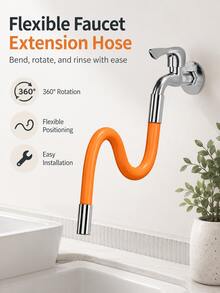 2pcs Extended Faucet Extender, All-Copper Interface Wear-Resistant Durable Model, Silicone Outer Tube Flexible Bendable Easy To Store, Built-In Filter Aerator Even Water Flow, Orange Minimalist Long Cylindrical Design, Silver End Cap Exquisite Detail Elegant Look, Silicone Tube Body Soft Elastic Anti-Kink, Copper Interface Threaded Connection Secure Installation, Extend Water Discharge Distance Convenient For Cleaning, Simple Installation Interface Compatible With Faucets - Multicolor - View 2