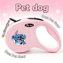 Disney's Stitch Automatic Retractable Pet Leash, Cute Design, 3 Meters Rope Length Dog Leash, Durable Pet Leash, Suitable For Pet Outings, Small And Medium Pet Travel, Outdoor Dog Walking. - Green - View 6