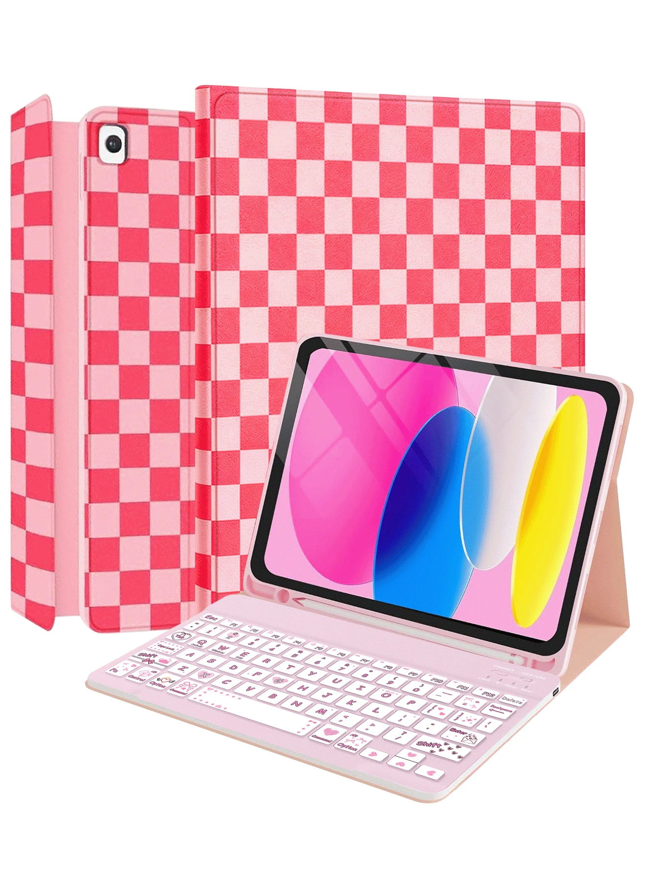 Plaid Pattern Keyboard Protective Case, Compatible With Samsung Galaxy Tab And RedmiPad Se, With Detachable Wireless Bluetooth Keyboard (150mAh) And Pen Slot, Unique Plaid Design - View 1